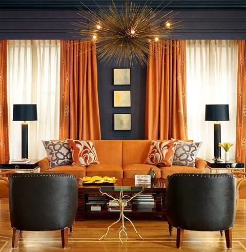 การแต่งห้องนั่งเล่นสไตล์โมเดิร์น แต่งห้องนั่งเล่นสวยๆ สีส้ม