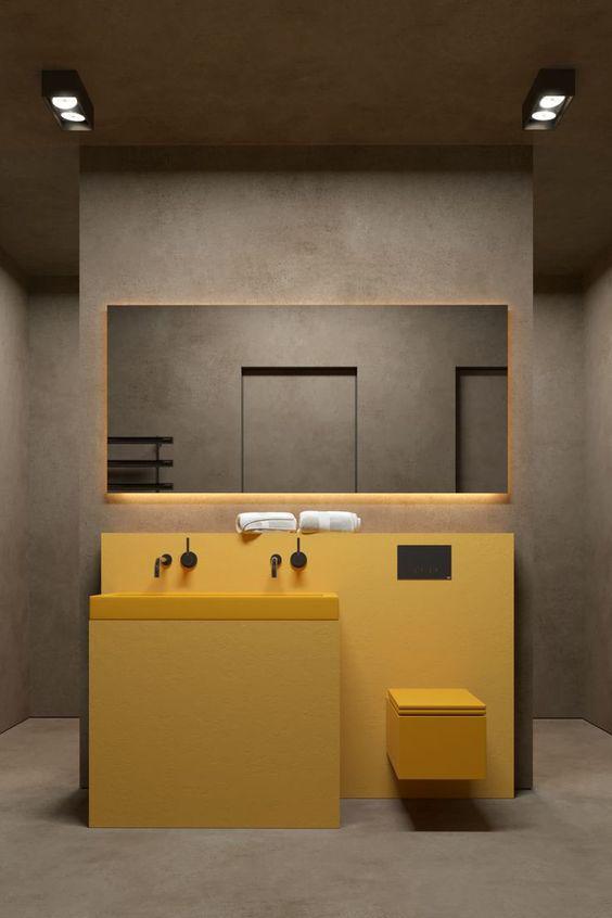 หากต้องการแบบห้องน้ำ Modern ที่ดูเก่ มีสไตล์สามารถใช้สีพาสเทลร่วมกับสีโทนเข้มได้เช่นกัน