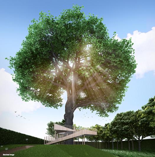 ต้นไม้ใหญ่และบ้านต้นไม้บนชั้นดาดฟ้าของโครงการ Urbitia Thong Lo