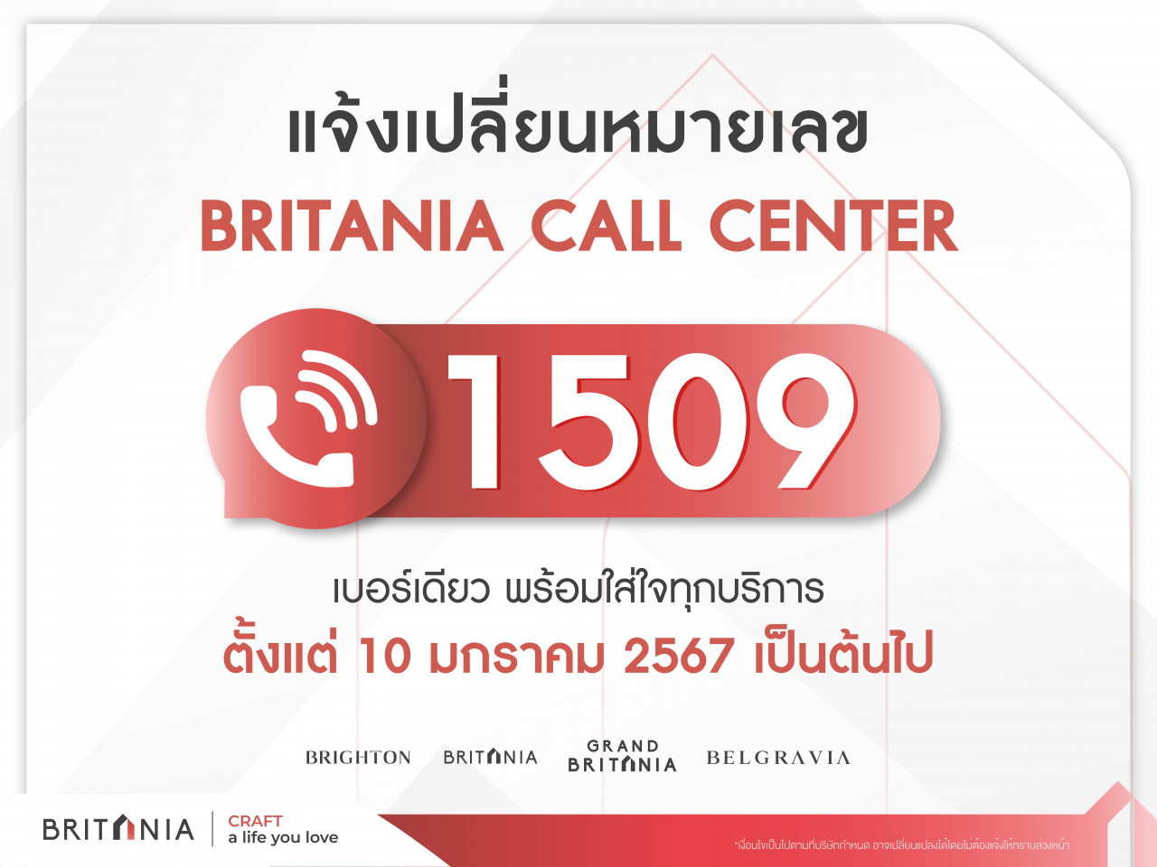 รูปบทความ บริทาเนีย แจ้งเปลี่ยนเบอร์ Britania Call Center “1509”