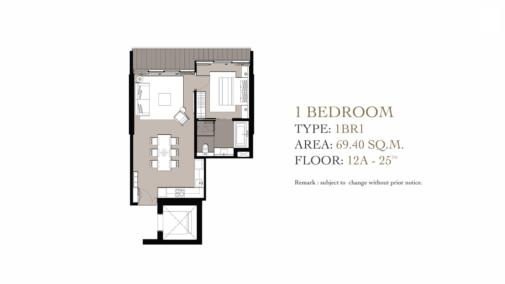 1BR1 69.40 บันยันทรี เรสซิเดนซ์ ริเวอร์ไซด์ กรุงเทพ (Banyan Tree Residences Bangkok) คอนโดริมแม่น้ำเจ้าพระยา