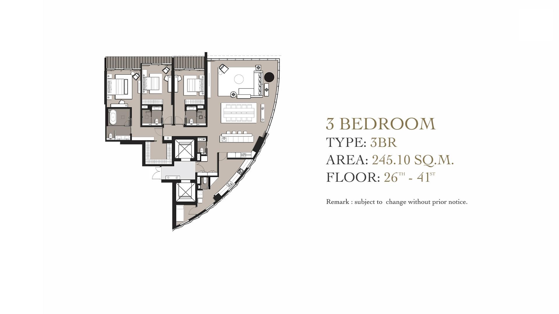 3 ห้องนอนของคอนโด บันยันทรี เรสซิเดนซ์ ริเวอร์ไซด์ กรุงเทพ (Banyan Tree Residences Bangkok) คอนโดริมแม่น้ำเจ้าพระยา