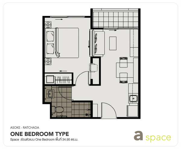 ห้องแบบ 1 Bedroom คอนโด เอ สเปซ อโศก-รัชดา (a space asoke-ratchada)