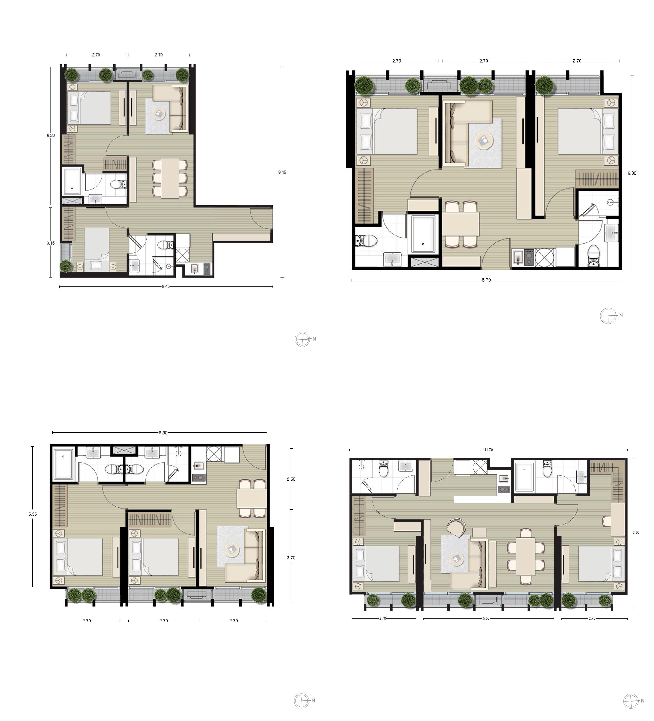 แบบแปลน 2 ห้องนอนของโครงการ Noble BE33 Sukhumvit (โนเบิล บีเทอร์ตี้ทรี สุขุมวิท)