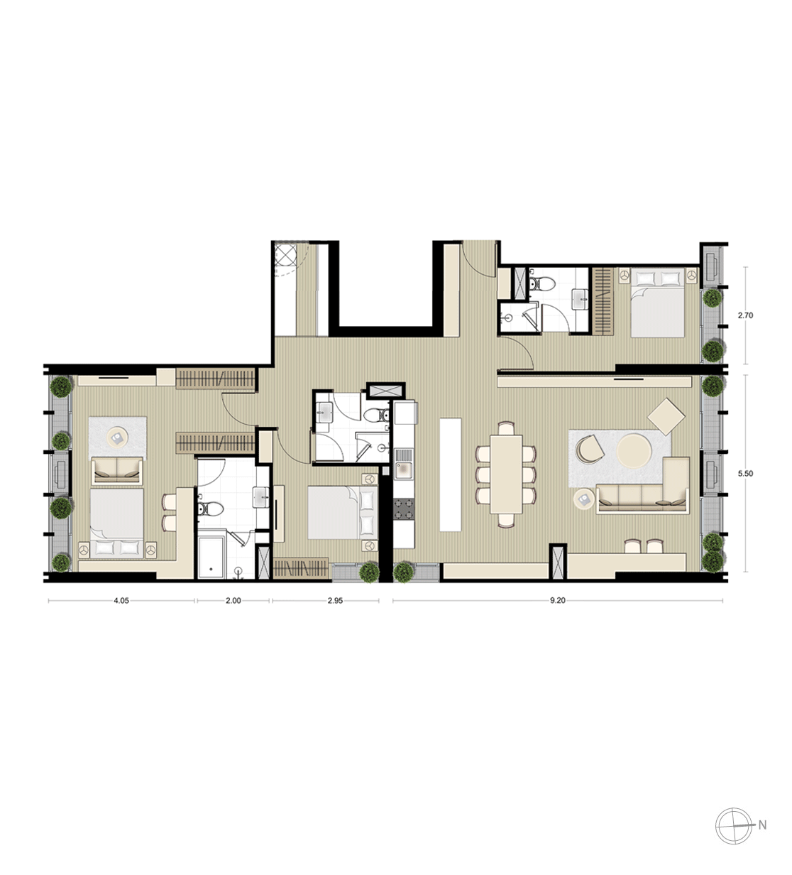 แบบแปลน 3 ห้องนอน combinedของโครงการ Noble BE33 Sukhumvit (โนเบิล บีเทอร์ตี้ทรี สุขุมวิท)