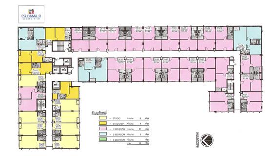 แผนผังอาคาร B ของโครงการ PG Rama 9 (พีจี พระราม 9) คอนโดพร้อมอยู่ย่านพระราม 9