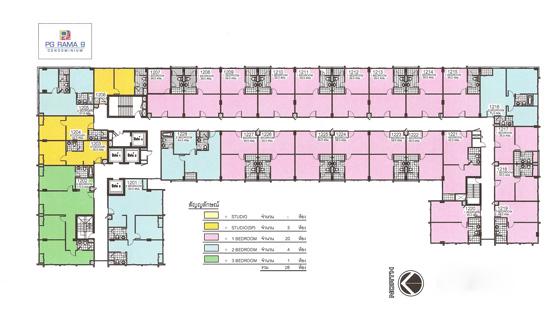 แผนผังอาคาร B ของโครงการ PG Rama 9 (พีจี พระราม 9) คอนโดพร้อมอยู่ย่านพระราม 9