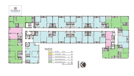 แผนผังอาคาร B ของโครงการ PG Rama 9 (พีจี พระราม 9) คอนโดพร้อมอยู่ย่านพระราม 9