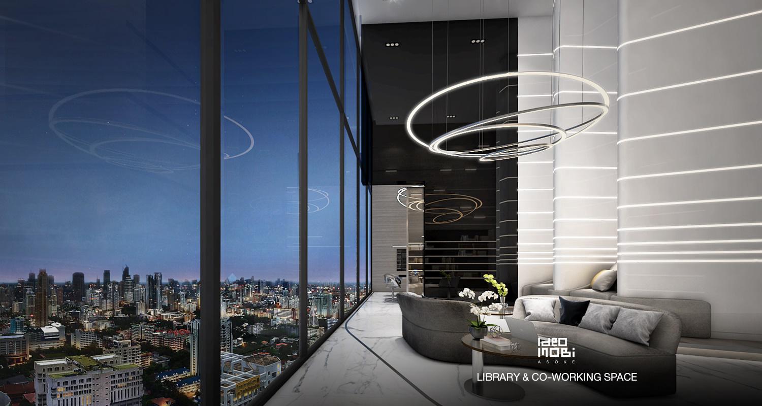 Library & Co-working Space ของคอนโด Ideo Mobi Asoke (ไอดีโอ โมบิ อโศก)