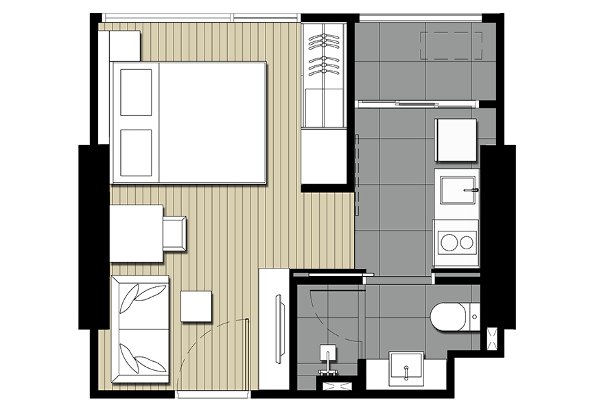ห้องแบบ A1-1 ขนาด 24 ตร.ม. ของคอนโด Ideo Mobi Asoke (ไอดีโอ โมบิ อโศก)