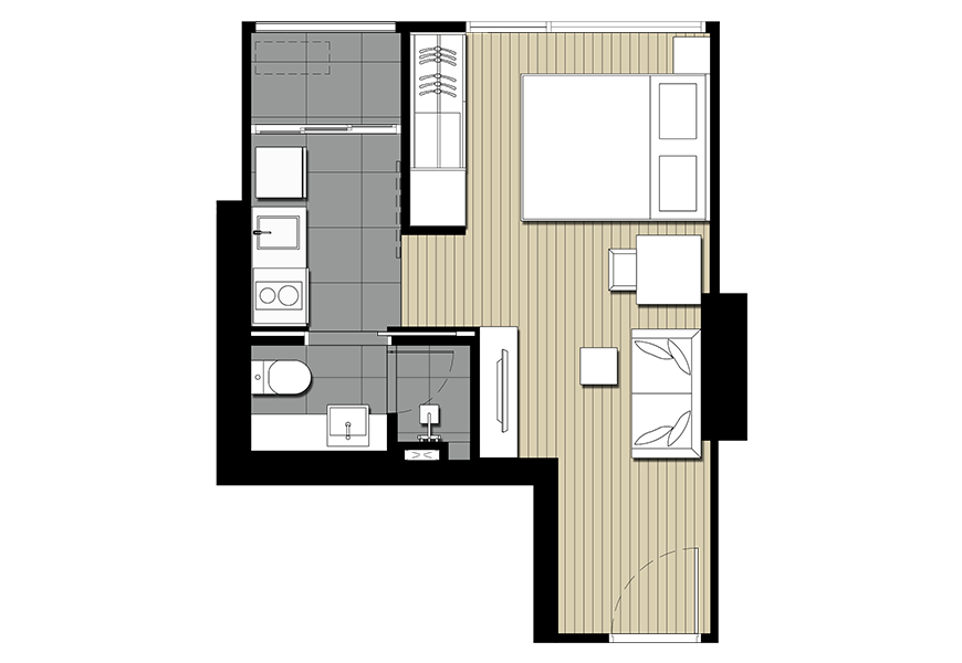 ห้องแบบ A1-2 ขนาด 26 ตร.ม. ของคอนโด Ideo Mobi Asoke (ไอดีโอ โมบิ อโศก)