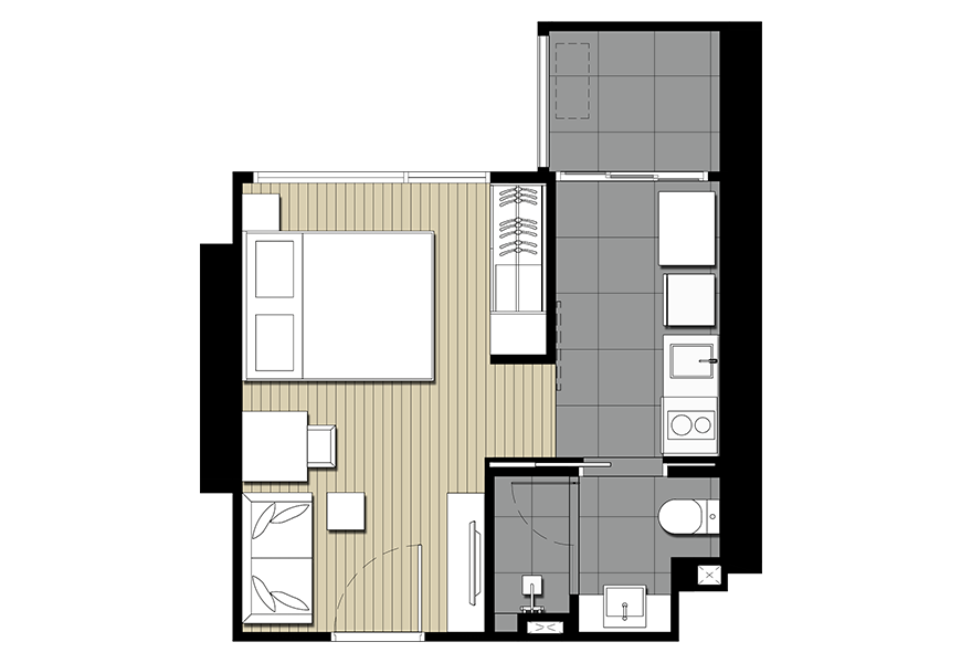 ห้องแบบ A1-4 ขนาด 28 ตร.ม. ของคอนโด Ideo Mobi Asoke (ไอดีโอ โมบิ อโศก)