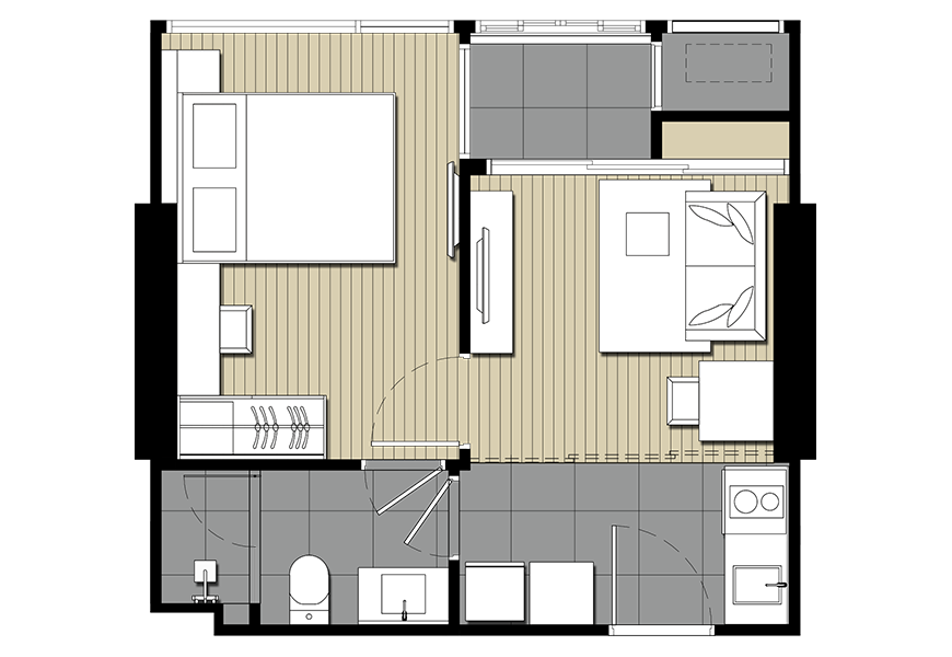 ห้องแบบ B1-1M ขนาด 33 ตร.ม. ของคอนโด Ideo Mobi Asoke (ไอดีโอ โมบิ อโศก)
