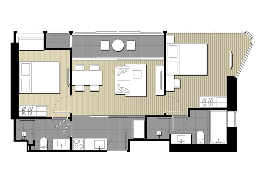 ห้องขนาด 61 ตร.ม. ของคอนโด Ideo Mobi Asoke (ไอดีโอ โมบิ อโศก)