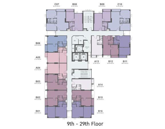 แผนผังอาคารของคอนโด Rhythm Asoke 2 (ริทึ่ม อโศก 2) คอนโดพร้อมอยู่ย่านพระรามเก้า
