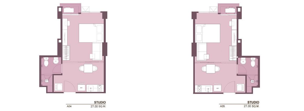 แปลนห้องแบบ Studio ของ Rhythm Asoke 2 (ริทึ่ม อโศก 2)