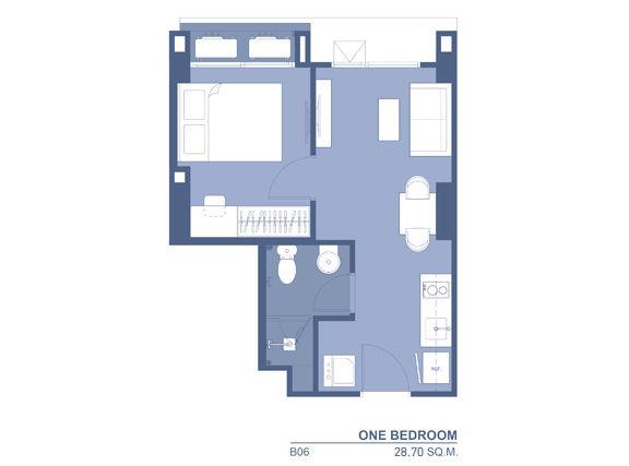 แปลนห้องพักแบบ 1 Bedroom ของ Rhythm Asoke 2 (ริทึ่ม อโศก 2)