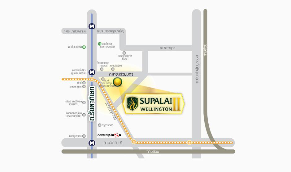 แผนที่การเดินทางของโครงการคอนโดพร้อมอยู่ Supalai Wellington 2 (ศุภาลัย เวลลิงตัน 2)