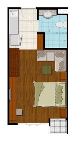 แบบแปลน studio ของโครงการ PG 2 Rama 9 (พีจี 2 พระราม 9) คอนโดพร้อมอยู่ ราคาถูก พระราม9