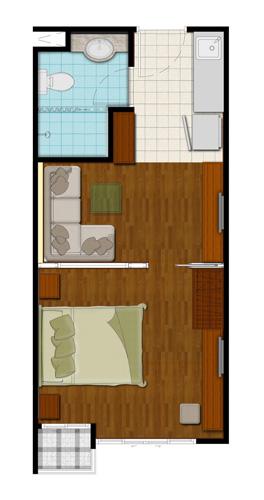 แบบแปลน 1 ห้องนอน ของโครงการ PG 2 Rama 9 (พีจี 2 พระราม 9) คอนโดพร้อมอยู่ ราคาถูก พระราม9