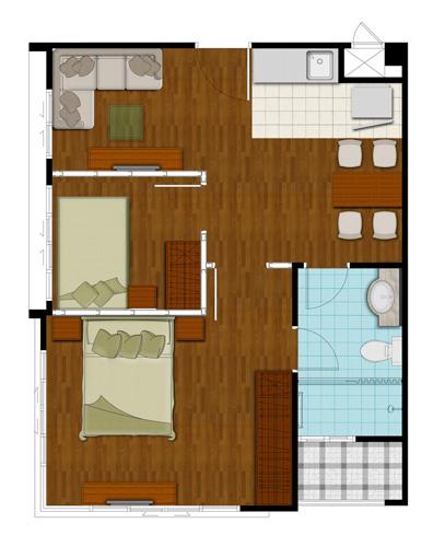 แบบแปลน 2 ห้องนอน ของโครงการ PG 2 Rama 9 (พีจี 2 พระราม 9) คอนโดพร้อมอยู่ ราคาถูก พระราม9