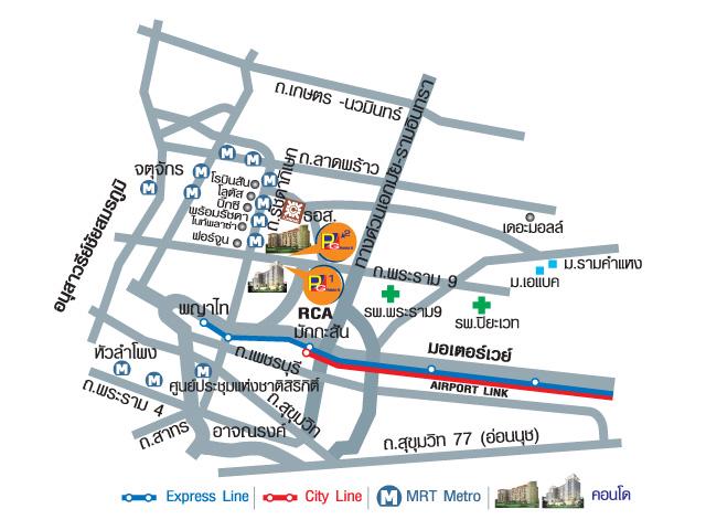 แผนที่การเดินทางโครงการ PG 2 Rama 9 (พีจี 2 พระราม 9) คอนโดพร้อมอยู่ ราคาถูก พระราม9