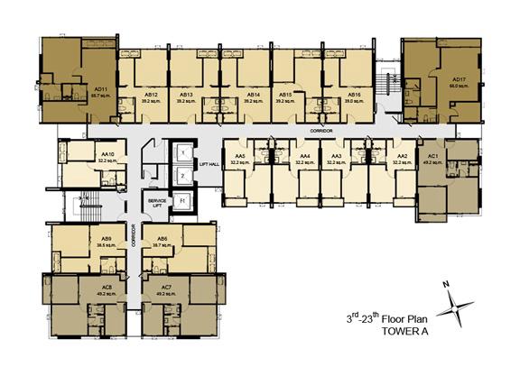 ชั้น 3-23 อาคาร A คอนโด Aspire rama 9 (แอสปาย พระราม 9)