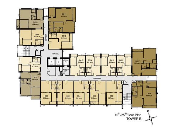 ชั้น 10-25 อาคาร B ของคอนโด Aspire rama 9 (แอสปาย พระราม 9)