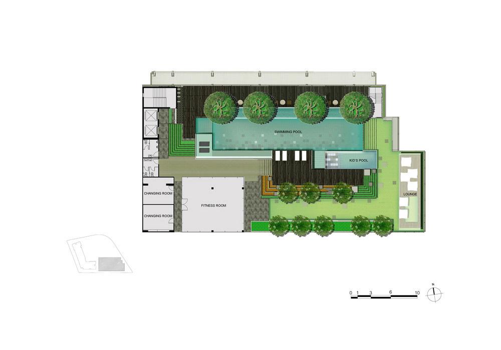 พื้นที่่ส่วนกลางบนชั้น 8 ของคอนโด The Base Park West สุขุมวิท 77