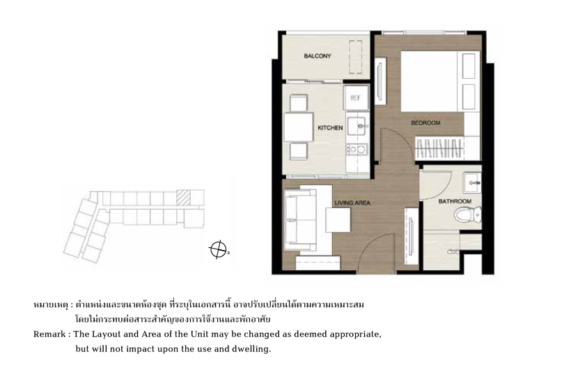 ผังห้องของคอนโด The Base Park West Sukhumvit 77 แบบ 1 ห้องนอน ขนาด 28.00 Sq.m.