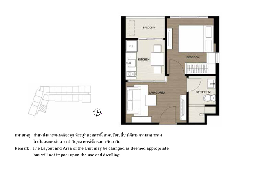 ผังห้องของคอนโด The Base Park West Sukhumvit 77 แบบ 1 ห้องนอน ขนาด 29.50 Sq.m.