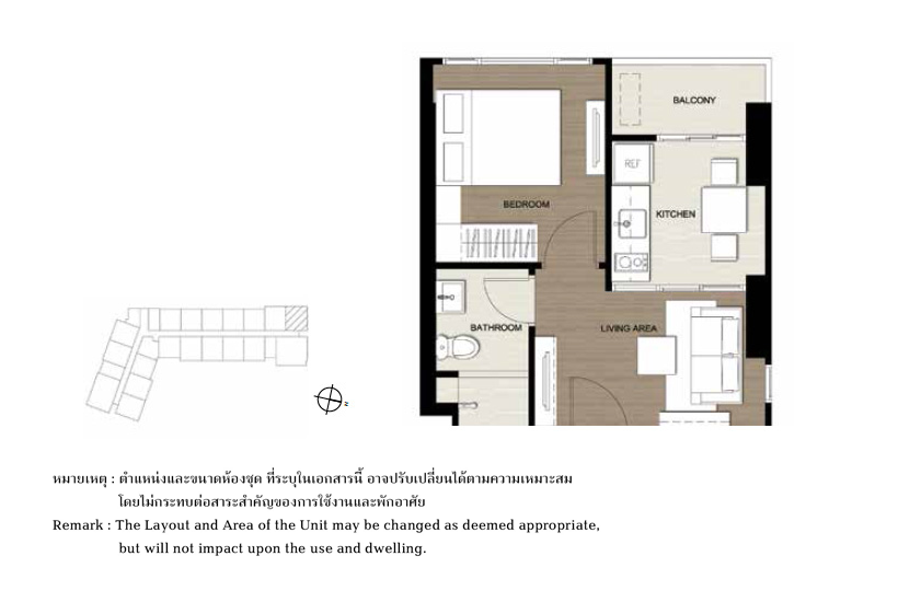 ผังห้องของคอนโด The Base Park West Sukhumvit 77 แบบ 1 ห้องนอน ขนาด 28.50 Sq.m.