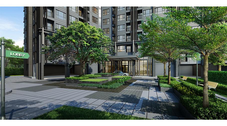 ภาพบรรยกาศของสวนสีเขียวขนาดใหญ่ของคอนโด The Base Park West สุขุมวิท 77
