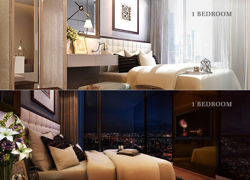 บรรยากาศห้องนอนของแบบ 1 ห้องนอนที่มีหน้าต่างบานใหญ่ให้ผู้อาศัยได้รับวิวอย่างเป็นส่วนตัวบนคอนโดสุขุมวิท H Sukhumvit 43 (เอช สุขุมวิท 43)