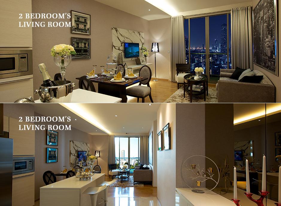 บรรยากาศห้องนั่งเล่นของแบบห้อง 2 ห้องนอนของโครงการ H Sukhumvit 43 (เอช สุขุมวิท 43)