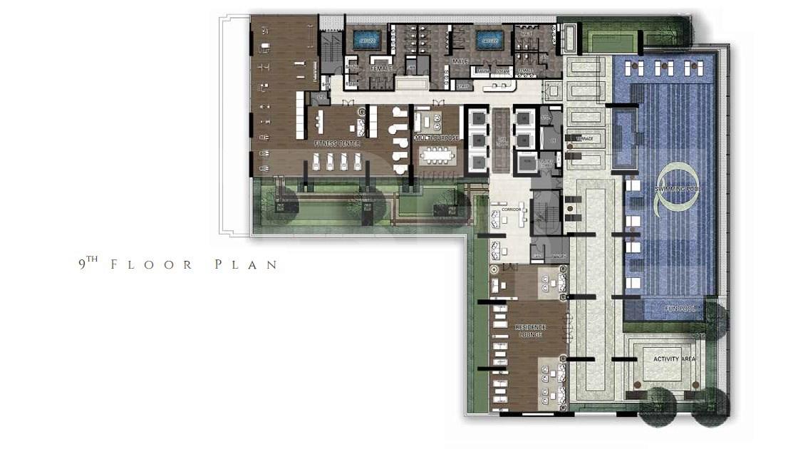 แผนผังอาคารชั้น 9 ของคอนโด Q Sukhumvit (คิว สุขุมวิท)