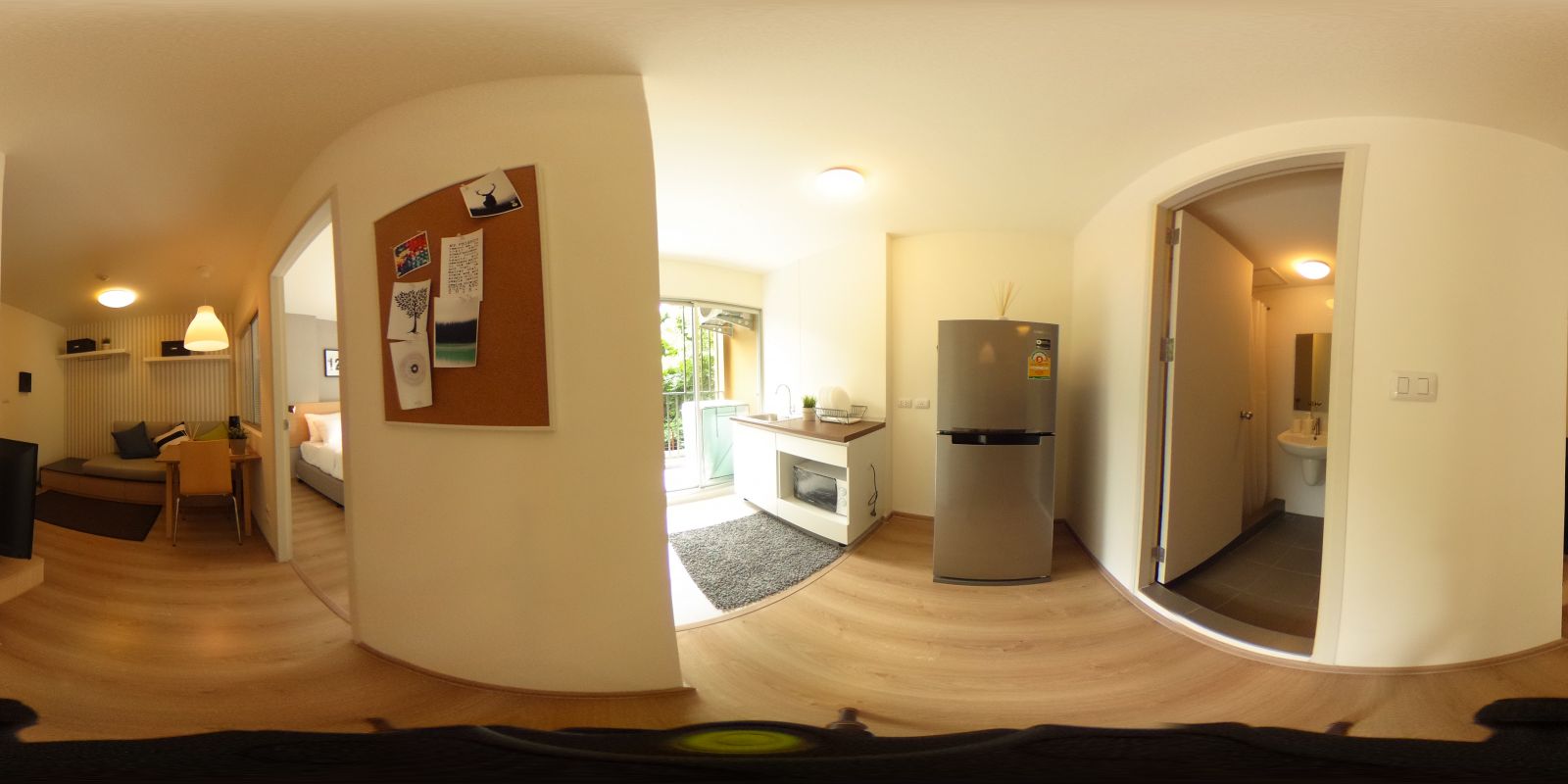 ปิดท้ายด้วยภาพ 360 ที่เห็นมุมรวมทั้งหมดของห้องแบบหนึ่งห้องนอนขนาด 27 ตร.ม. ค่ะ
